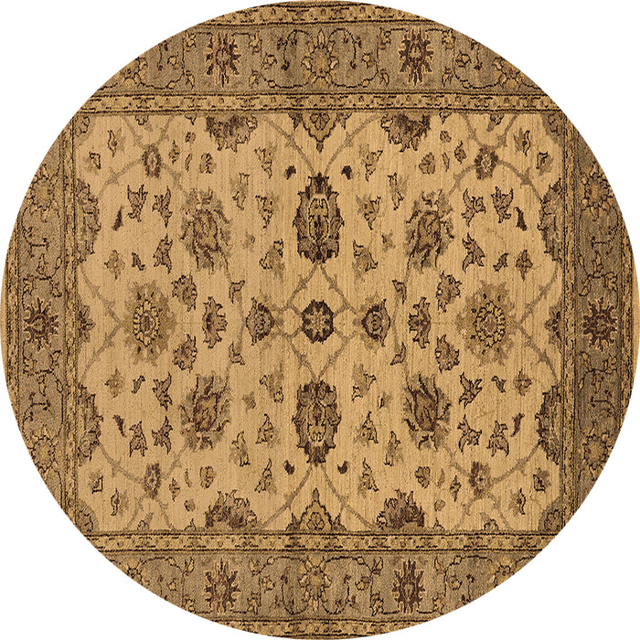 Round Machine Washable Oriental Brown Traditional Rug, wshurb988brn