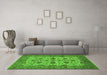 Machine Washable Oriental Green Traditional Area Rugs in a Living Room,, wshurb988grn