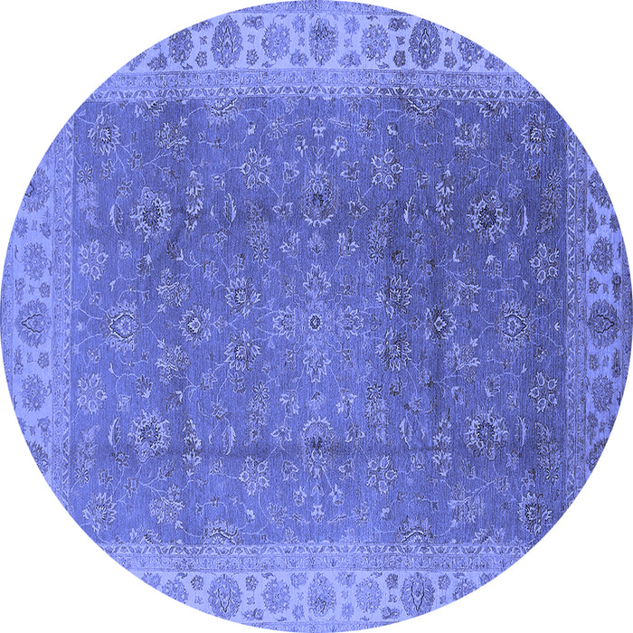Round Machine Washable Oriental Blue Traditional Rug, wshurb989blu