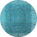 Round Oriental Light Blue Traditional Rug, urb989lblu