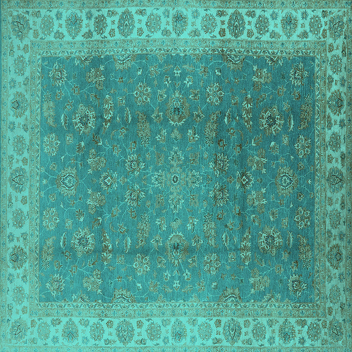 Square Machine Washable Oriental Turquoise Traditional Area Rugs, wshurb989turq