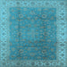 Square Machine Washable Oriental Light Blue Traditional Rug, wshurb989lblu