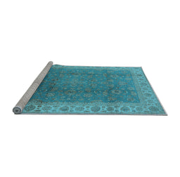Sideview of Machine Washable Oriental Light Blue Traditional Rug, wshurb989lblu