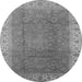 Round Machine Washable Oriental Gray Traditional Rug, wshurb989gry