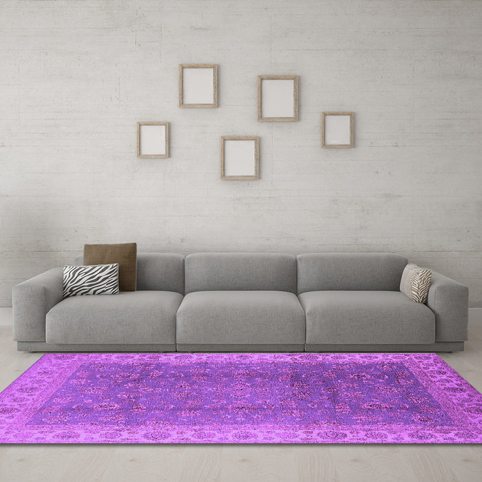 Machine Washable Oriental Purple Traditional Area Rugs in a Living Room, wshurb989pur