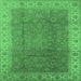 Square Machine Washable Oriental Emerald Green Traditional Area Rugs, wshurb989emgrn