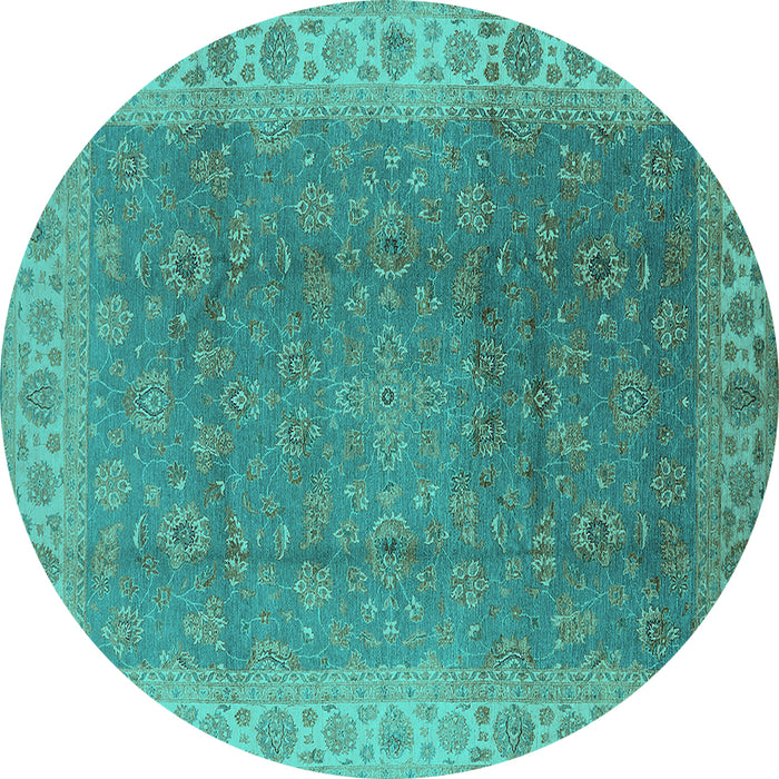 Round Oriental Turquoise Traditional Rug, urb989turq