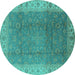 Round Oriental Turquoise Traditional Rug, urb989turq