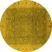Round Oriental Yellow Traditional Rug, urb989yw