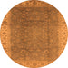 Round Machine Washable Oriental Orange Traditional Area Rugs, wshurb989org