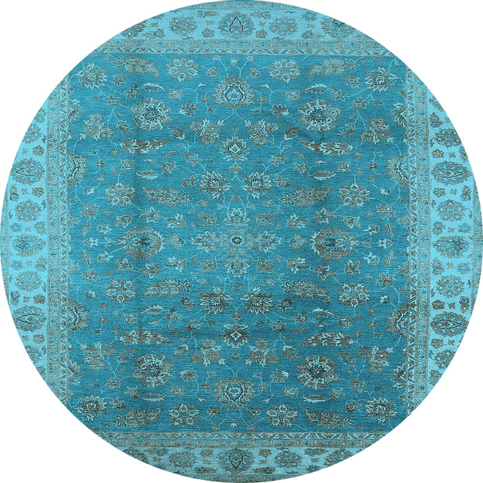 Round Machine Washable Oriental Light Blue Traditional Rug, wshurb989lblu