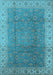Machine Washable Oriental Light Blue Traditional Rug, wshurb989lblu
