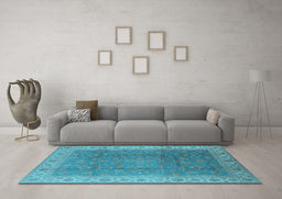 Machine Washable Oriental Light Blue Traditional Rug in a Living Room, wshurb989lblu