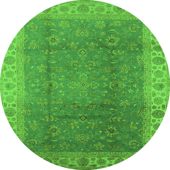 Round Machine Washable Oriental Green Traditional Area Rugs, wshurb989grn