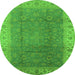 Round Machine Washable Oriental Green Traditional Area Rugs, wshurb989grn
