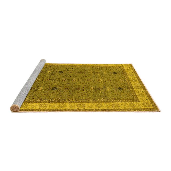 Sideview of Machine Washable Oriental Yellow Traditional Rug, wshurb990yw