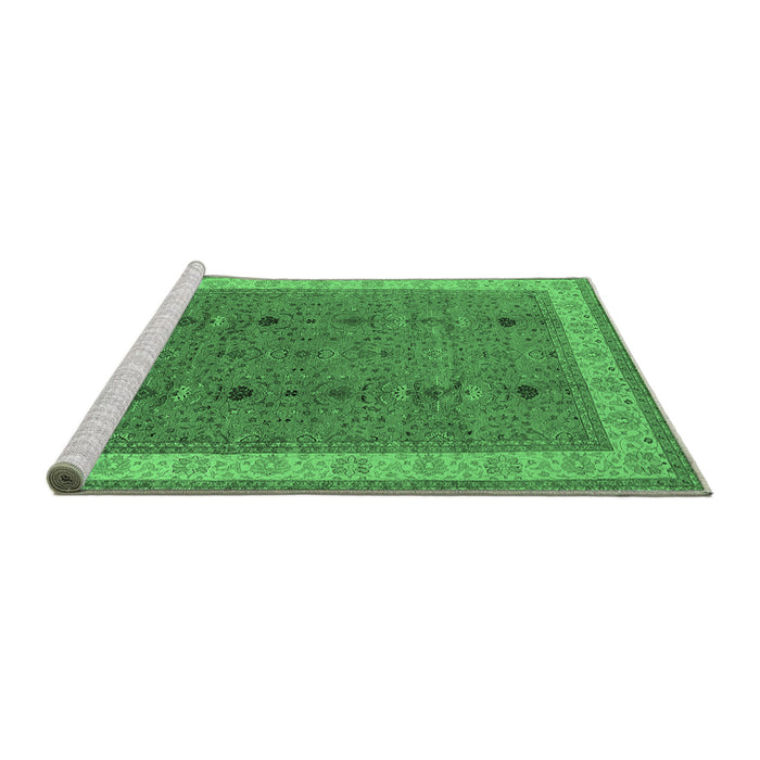 Sideview of Machine Washable Oriental Emerald Green Traditional Area Rugs, wshurb990emgrn