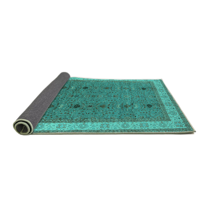 Sideview of Oriental Turquoise Traditional Rug, urb990turq