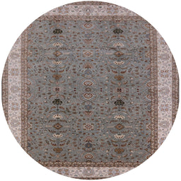 Round Mid-Century Modern Rosy Brown Pink Oriental Rug, urb990