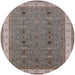 Round Mid-Century Modern Rosy Brown Pink Oriental Rug, urb990