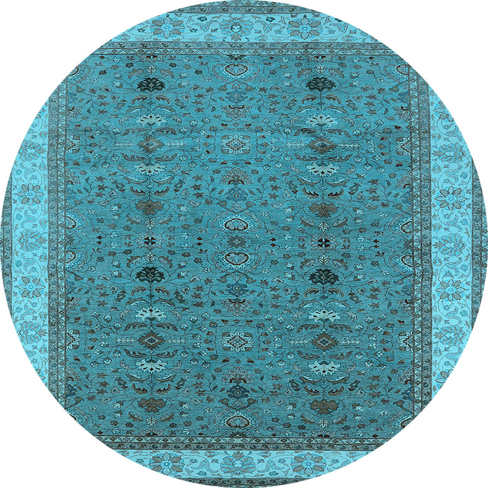Round Machine Washable Oriental Light Blue Traditional Rug, wshurb990lblu