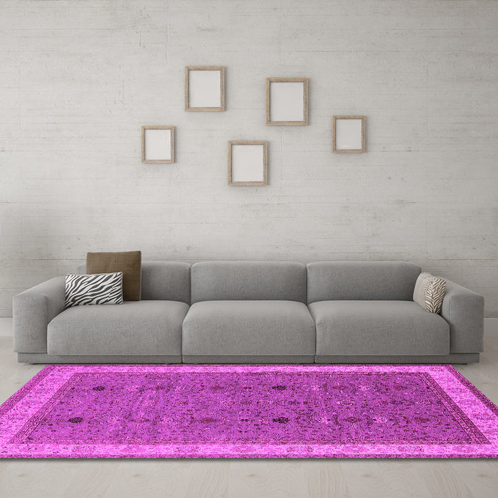 Machine Washable Oriental Pink Traditional Rug in a Living Room, wshurb990pnk