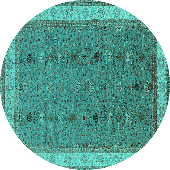 Round Machine Washable Oriental Turquoise Traditional Area Rugs, wshurb990turq