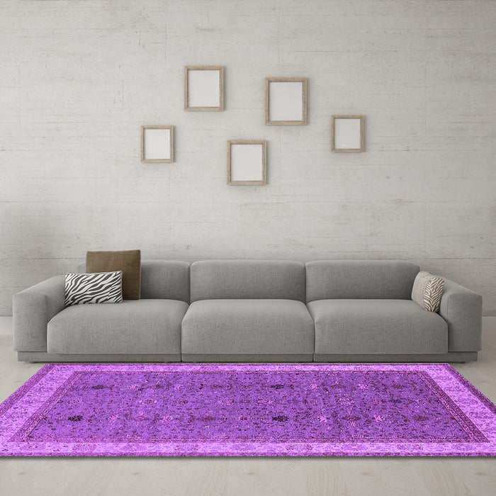 Machine Washable Oriental Purple Traditional Area Rugs in a Living Room, wshurb990pur