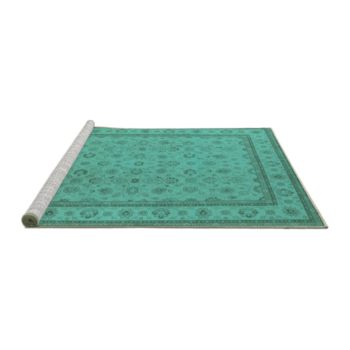 Sideview of Machine Washable Oriental Turquoise Traditional Area Rugs, wshurb991turq
