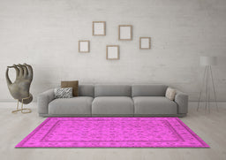 Machine Washable Oriental Pink Traditional Rug in a Living Room, wshurb991pnk