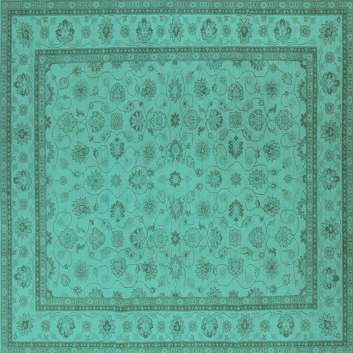 Square Machine Washable Oriental Turquoise Traditional Area Rugs, wshurb991turq