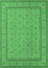 Machine Washable Oriental Emerald Green Traditional Area Rugs, wshurb991emgrn