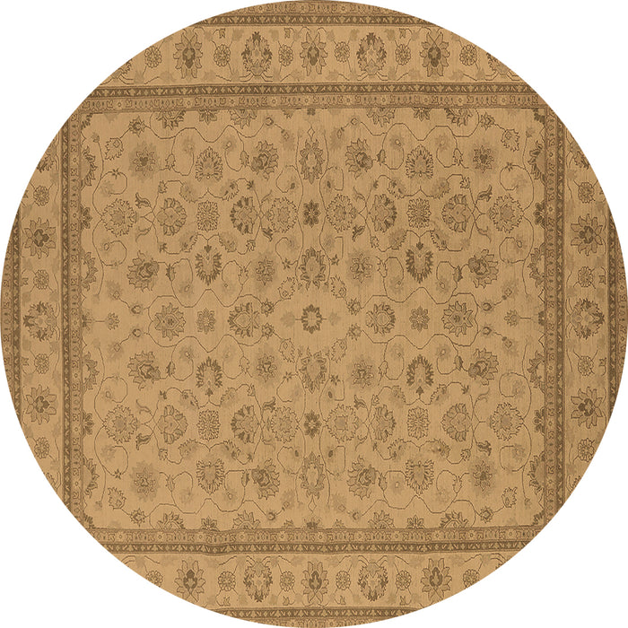 Round Oriental Brown Traditional Rug, urb991brn