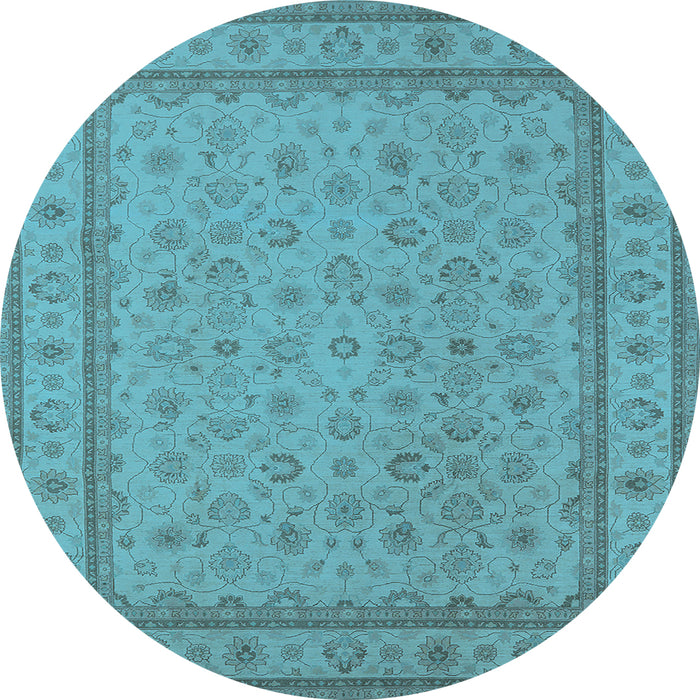 Round Machine Washable Oriental Light Blue Traditional Rug, wshurb991lblu