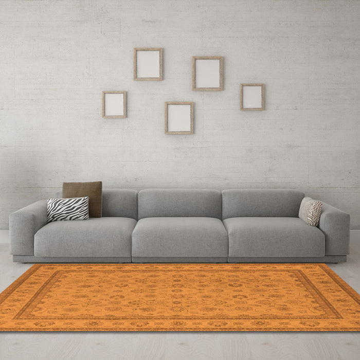 Machine Washable Oriental Orange Traditional Area Rugs in a Living Room, wshurb991org