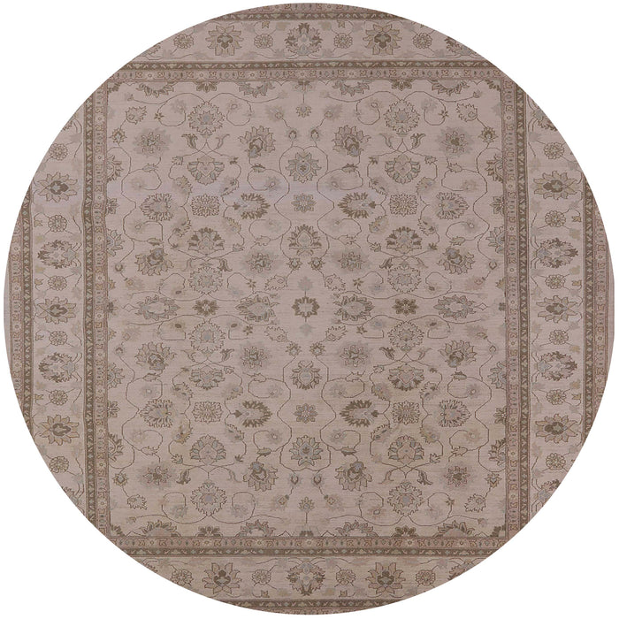 Round Mid-Century Modern Dark Almond Brown Oriental Rug, urb991