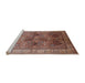 Sideview of Machine Washable Industrial Modern Light Copper Gold Rug, wshurb992