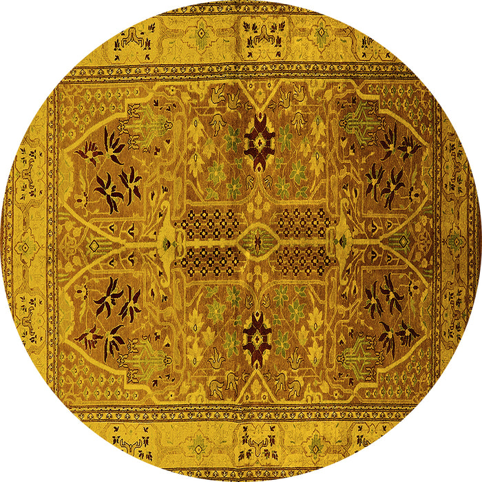 Round Oriental Yellow Traditional Rug, urb992yw