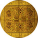 Round Oriental Yellow Traditional Rug, urb992yw