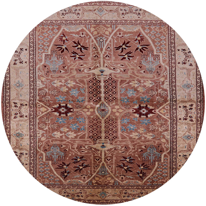 Round Mid-Century Modern Light Copper Gold Oriental Rug, urb992