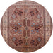 Round Mid-Century Modern Light Copper Gold Oriental Rug, urb992