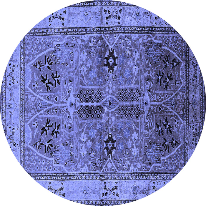 Round Machine Washable Oriental Blue Traditional Rug, wshurb992blu