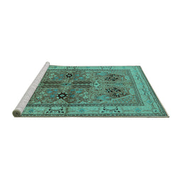 Sideview of Machine Washable Oriental Turquoise Traditional Area Rugs, wshurb992turq