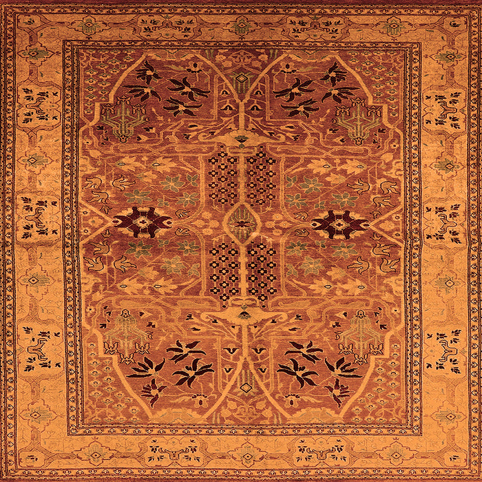 Square Machine Washable Oriental Orange Traditional Area Rugs, wshurb992org