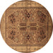 Round Oriental Brown Traditional Rug, urb992brn