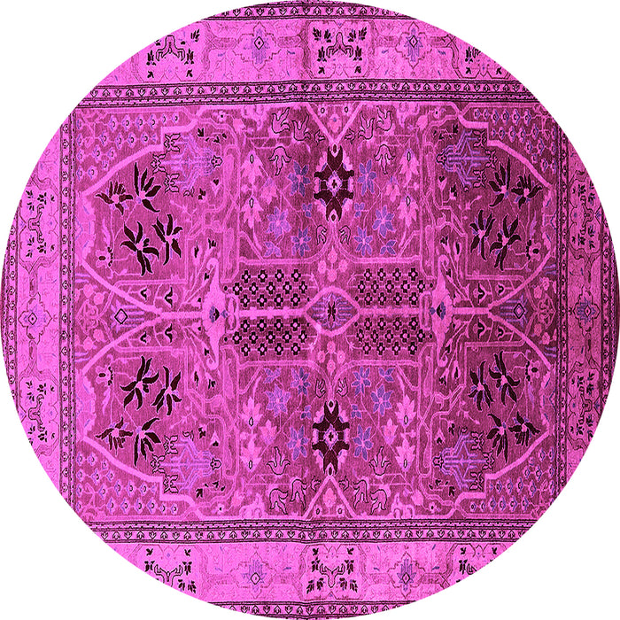 Round Machine Washable Oriental Pink Traditional Rug, wshurb992pnk