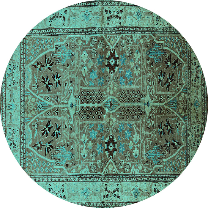 Round Oriental Turquoise Traditional Rug, urb992turq
