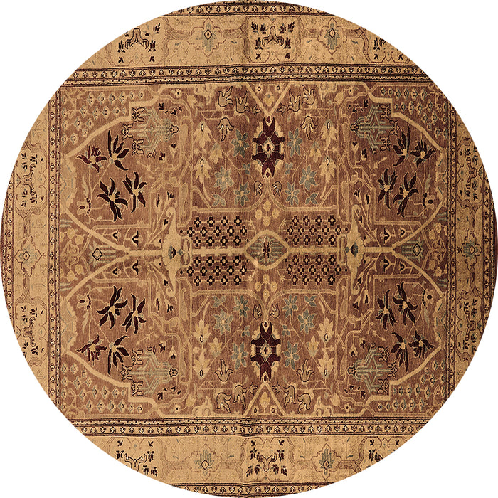 Round Machine Washable Oriental Brown Traditional Rug, wshurb992brn