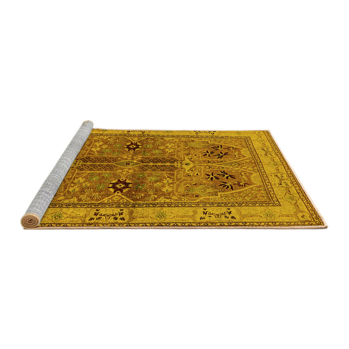 Sideview of Machine Washable Oriental Yellow Traditional Rug, wshurb992yw