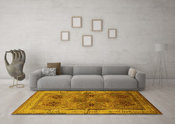Machine Washable Oriental Yellow Traditional Rug in a Living Room, wshurb992yw
